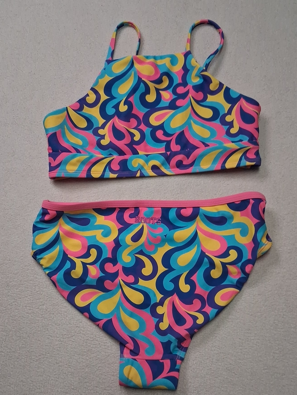 Roots Girls Two-Piece Swim Set in Blue, Yellow, Pink